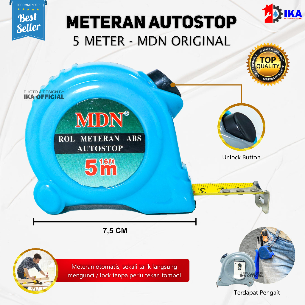 METERAN 5 METER AUTO SELF LOCK / TARIK KEKUNCI OTOMATIS TANPA DITAHAN / UKUR ALAT TUKANG INDUSTRI