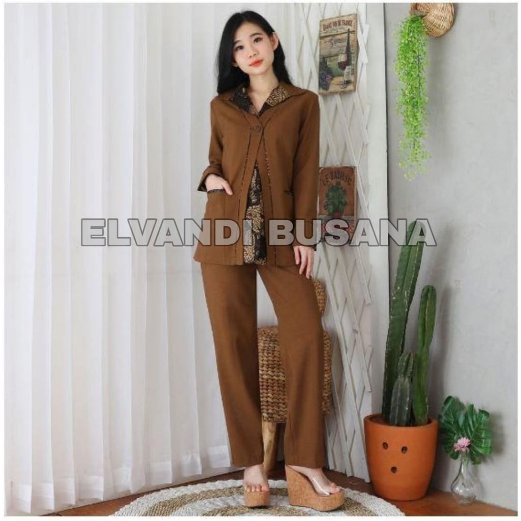SETELAN JAS WANITA B&amp;V LYNELLE / SERAGAM KERJA BLAZER WANITA / SERAGAM GURU / SETELAN BAJU GURU WANITA - 6602 KHAKI TUA