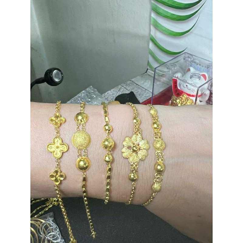 Gelang tangan rantai medan, 88, padi, bambu, cabe cabai, bunga &amp; bola mainan emas asli kadar 92% 1/2 sk suku, (3.35 gram g) palembang rantai 24 karat bracelet gold