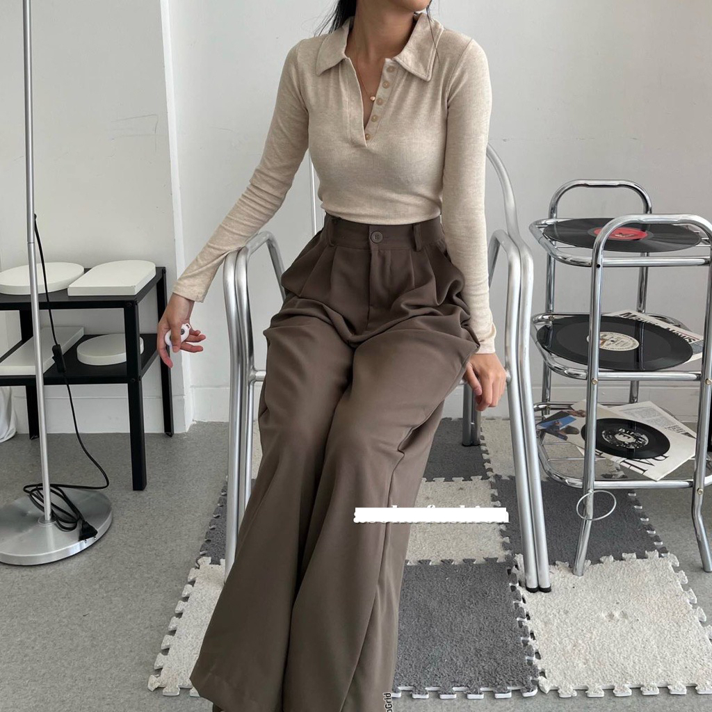 TRIVELA Calliope Top 2148 - Kaos Polo Knit - Kaos Lengan Panjang - Tara 039 NKD - Kaos Wanita Long Sleeves