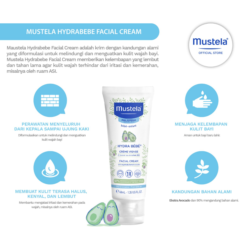 Mustela Hydrabebe Facial Cream 40 ml - Krim Wajah Bayi