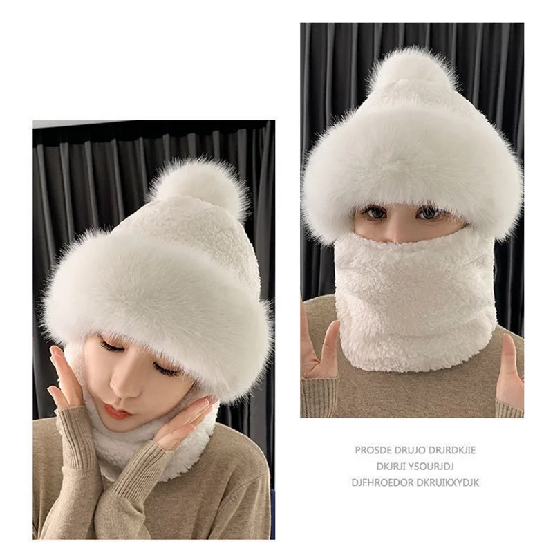 IMPORT MOLLAD Hat Ninja New Topi Rajut Bulu Pom Pom Ninja 3in1 syal Masker Hat Beanie Fur Thermal Rusian rusia Hangat