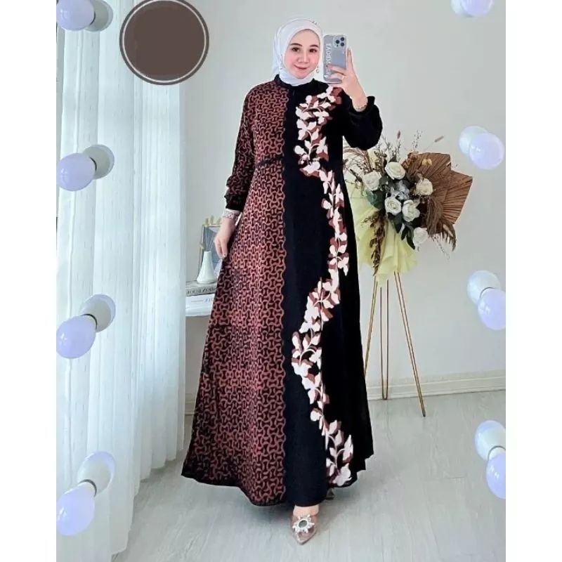 gamis twil ori motif bunga baju muslim murah