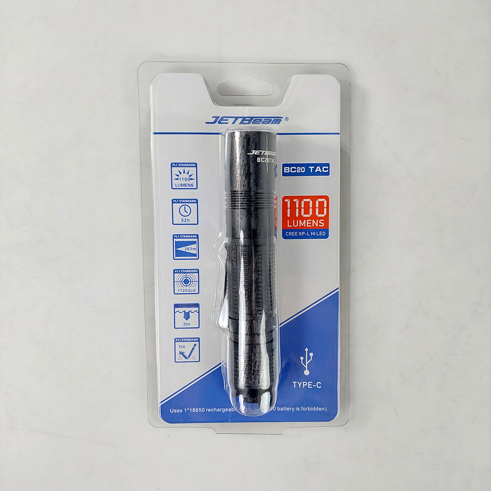 JETBeam Senter LED CREE XP-L HI Outdoor Flashlight Rechargeable 1100lm - BC20 TAC - Black