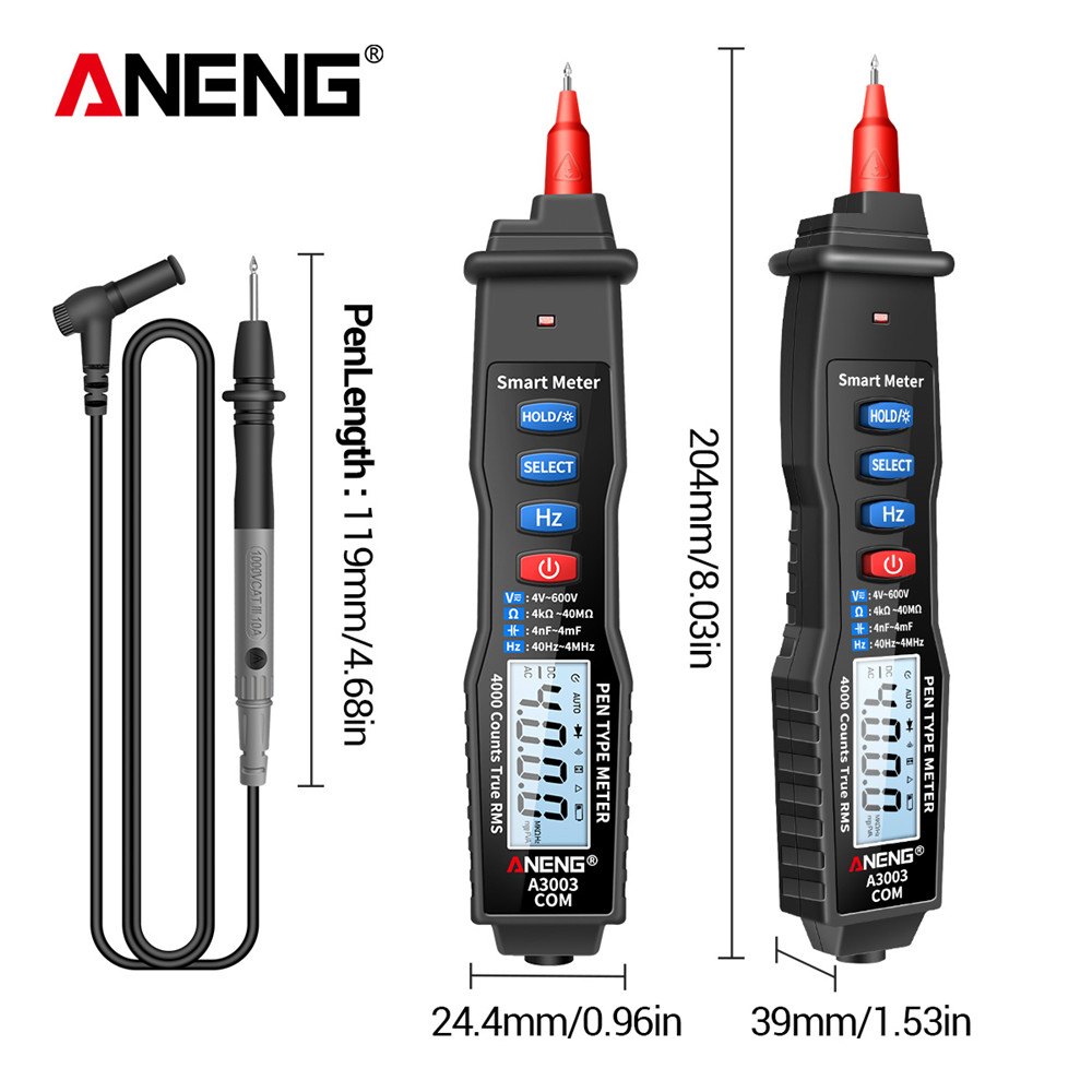 ANENG Digital Multimeter Voltage Tester Pen 4000 Count - A3003 - Black