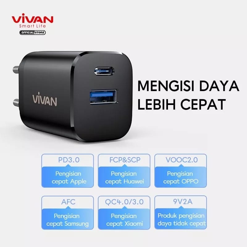 VIVAN Power Super 30 Adaptor Charger 3A Batok Charger 30W Quick Charge 3.0