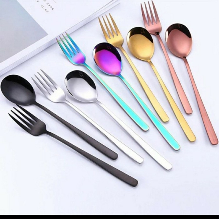 1 SET SENDOK GARPU KOREA STAINLESS KOREAN SPOON FORK SET STAINLESS