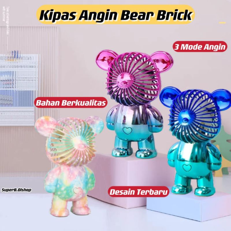 Kipas Angin Mini Genggam Bear Brick Portable USB Charger Mini Fan Kecil Karakter Mudah Dibawa⭐Super8⭐