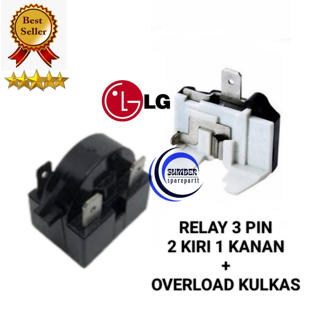 [ RELAY 3 PIN ] 2 KIRI 1 KANAN + PTC OVERLOAD KULKAS 1 PINTU / 2 PINTU LG