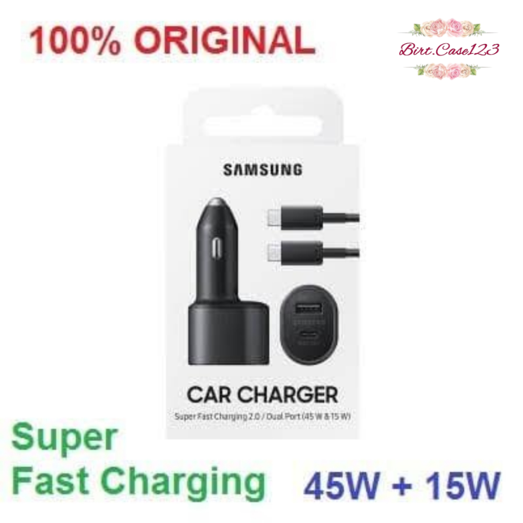 Saver Cashan mobil SAMSUNG 45W + 15W Super Fast Dual Car Charger 45W+15W Original100% pengisian daya super cepat dapat kabel c to c BC8070