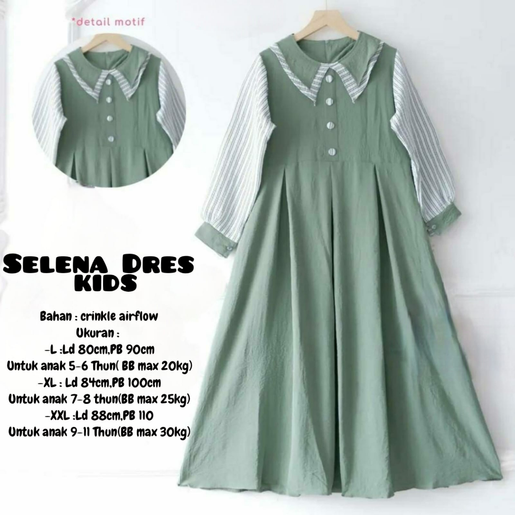 SELENA DRESS KIDS GAMIS ANAK TERBARU BAHAN CRINKLE DRES LEBARAN VIRAL