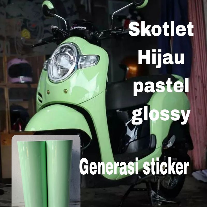 Stiker Skotlet Hijau Pastel Scotlite Motor Warna Hijau Sage Hijau Muda Glossy