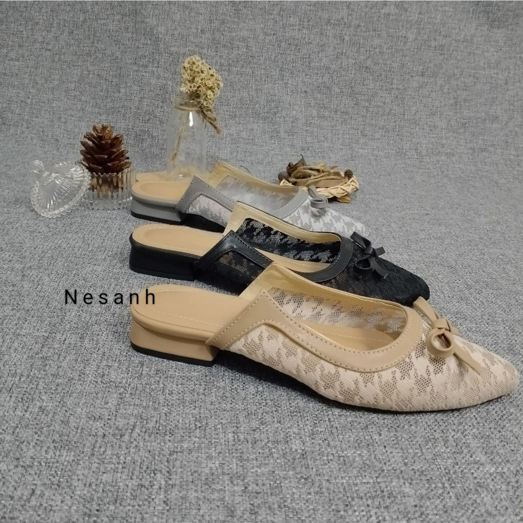 NESANH - SANDRA Sepatu Mules Slip On Wanita Bahan Brukat