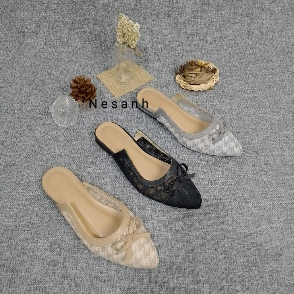 NESANH - SANDRA Sepatu Mules Slip On Wanita Bahan Brukat