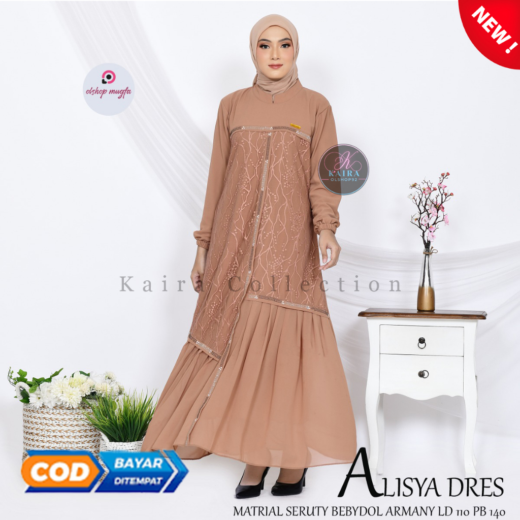 Alisya Dress Gamis ceruty Armany Mix Brukat Malika Terbaru