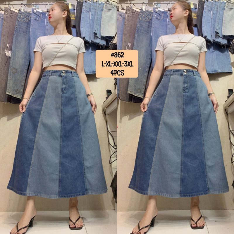 rok panjang jeans wanita import bangkok premium fashion hijab