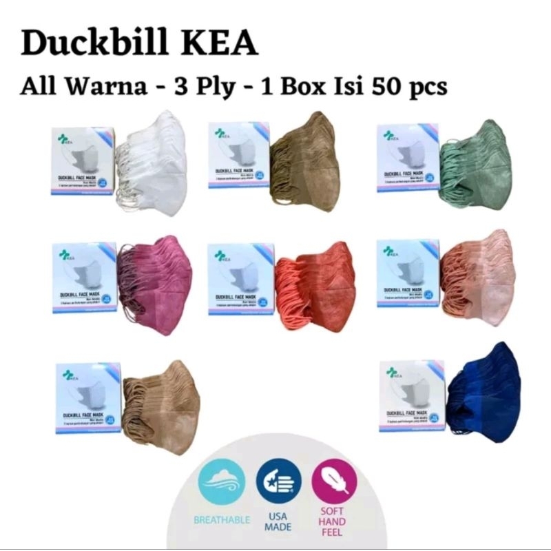 1BOX ISI 50 PCS - MASKER DUCKBILL KEA 3PLY EMBOSS COLOR