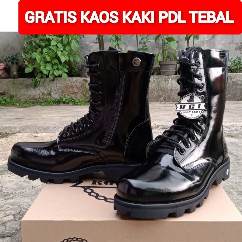 SEPATU PDL KULIT SAPI ASLI MENGKILAP MERK RGL SEPATU PDL DINAS LAPANGAN UNTUK TNI POLRI SECURITY SATPAM