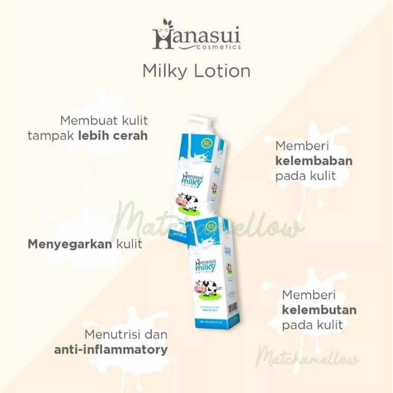 Handbody susu sapi pemutih badan permanen -lotion pemutih-hanasui milky lotion BPOM gluta milky loti