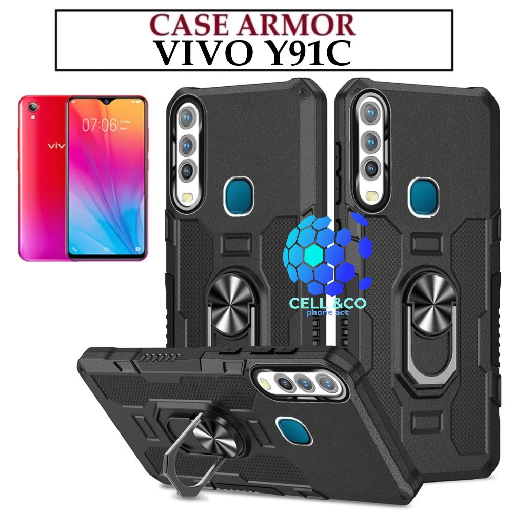 Case Armor VIVO Y91C Iring Cincin Magnetic Kesing Hp Protect kamera Premium Hard Case Standing Robot Pelindung Kamera