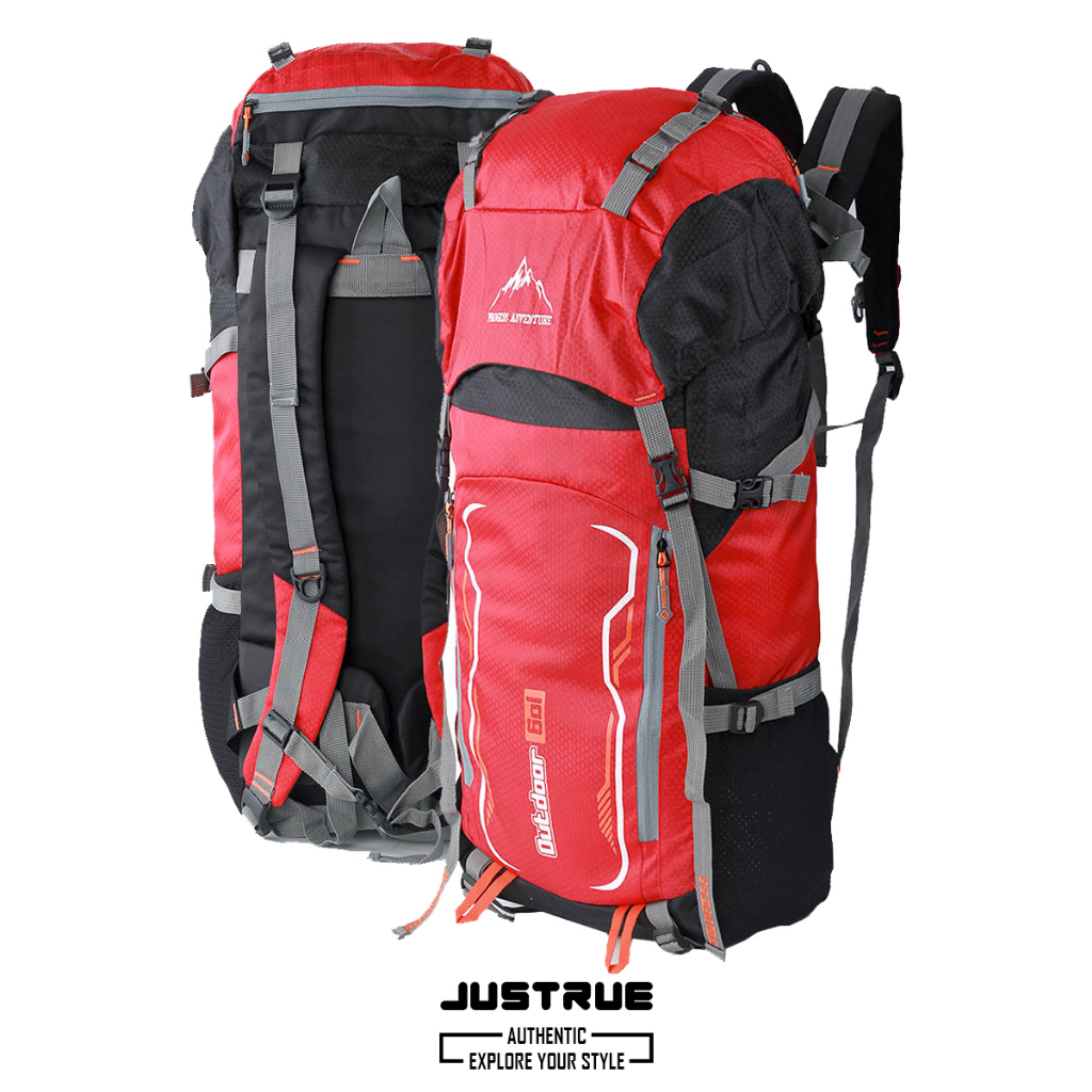 Justrue Lupus Tas Gunung 60 Liter Ransel Keril 60L Merah 122