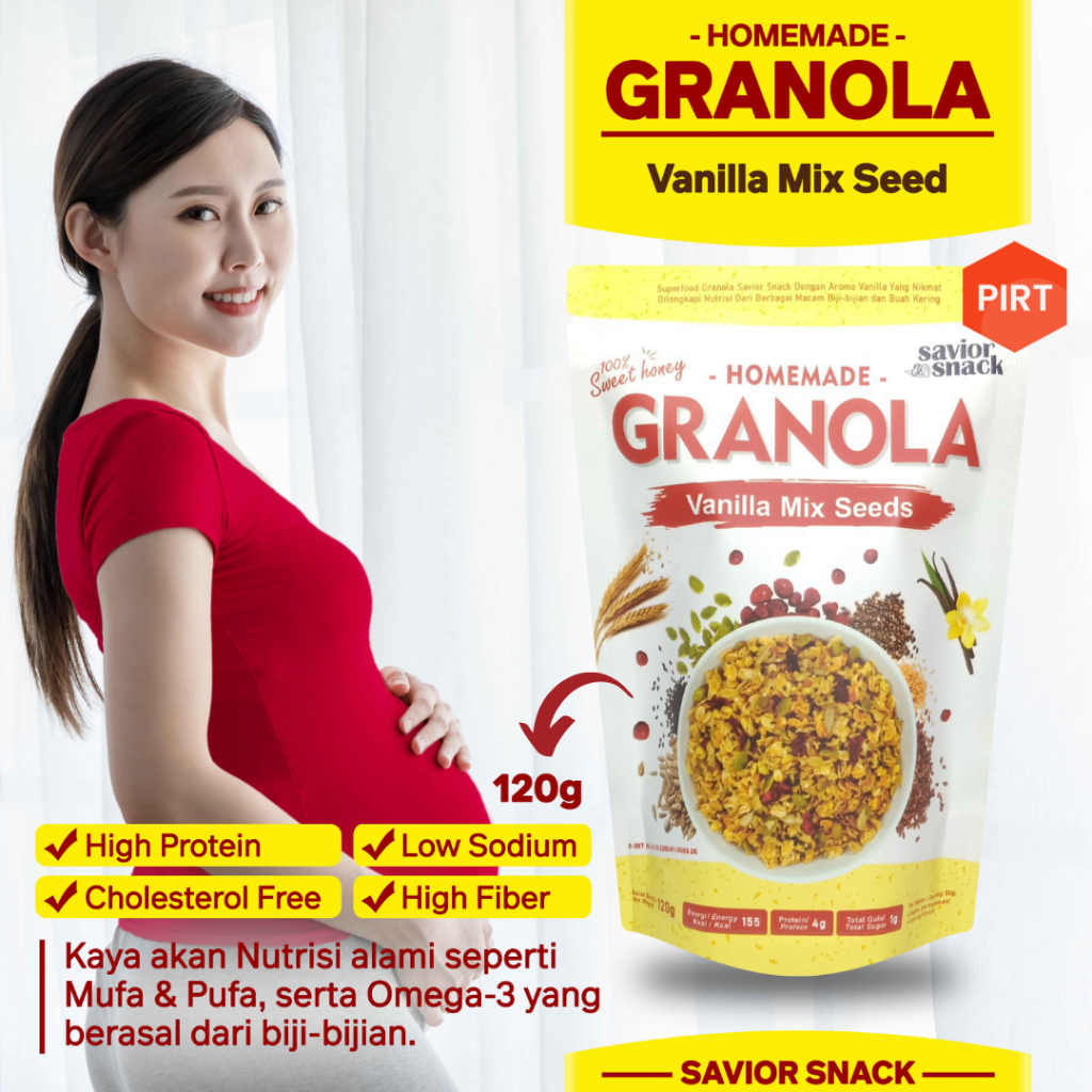 Cemilan Sehat Ibu Hamil GRANOLA CRUNCHY VANILLA MIX SEEDS Makanan Bumil Bergizi &amp; Bernutrisi Tinggi SAVIOR SNACK Best Honey Anti Mual