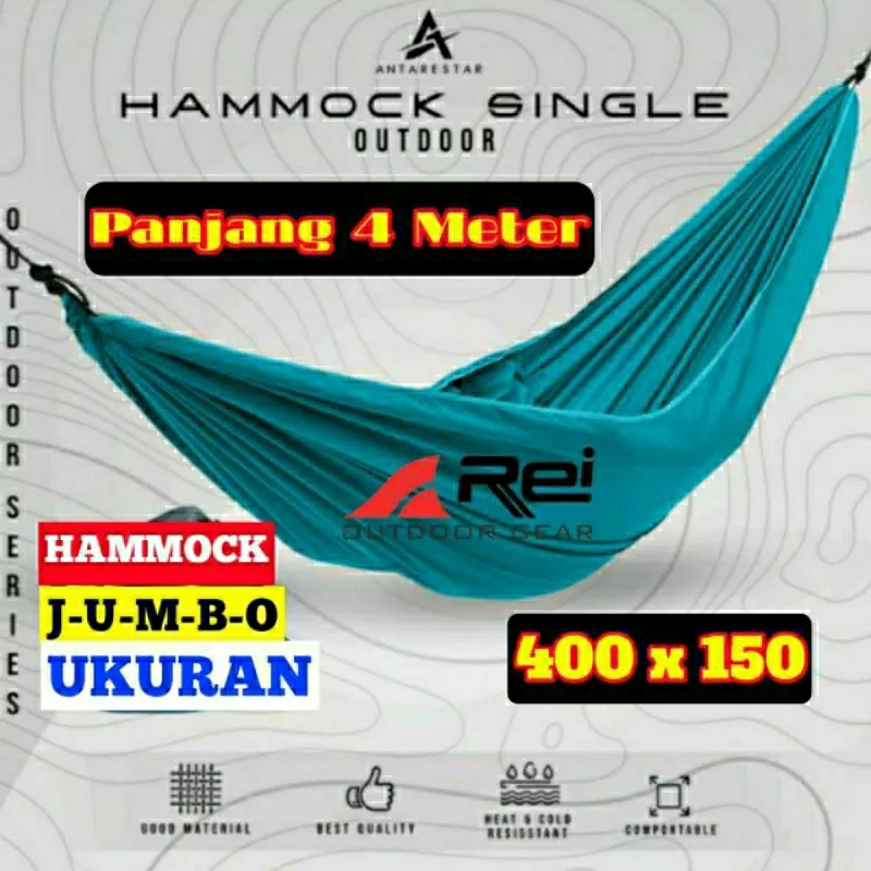 Cod makassar. hammock single jumbo dewasa. ukuran 400x150. kuat. jumbo. dewasa. anak-anak. gunung. c