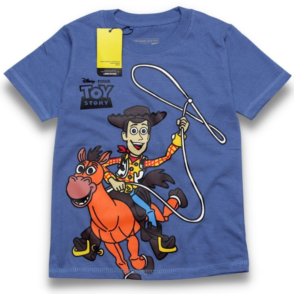 Kaos Anak Cowok Woody Kuda Distro Laki-laki TOOY STORY DENIM abadigrosir threepoint tsaiby point Grosir Baju Anak Cowok