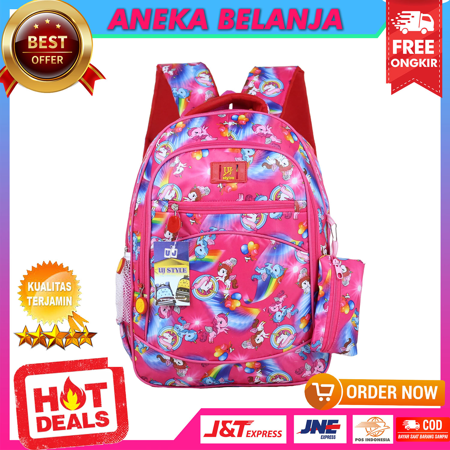 Tas Anak Sekolah Perempuan Kuda Pony Impor Free Raincover Ransel Anak Cewek Motif Kuda Pony Pink Tas Anak Sekolah SD SMP Murah Trendy Kekinian Backpack Korean Style Ngaji Les TPA TPQ Piknik Bahan impor Tebal Kuat Awet Premium