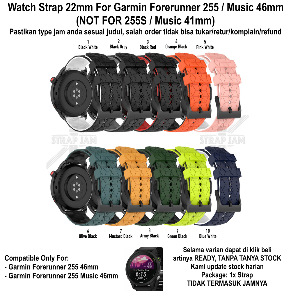 ZQT Strap 22mm Garmin Forerunner 255 / Music 46mm - Tali Jam Tangan Silikon Rubber Quick Release