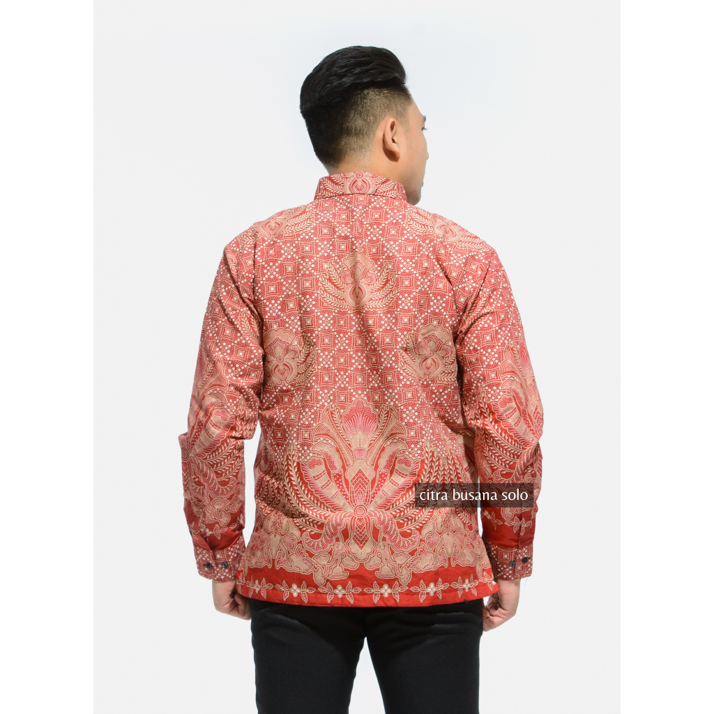 CAKAR PARI MERAH Kemeja Batik Pria Full Furing Bahan Katun Primisima