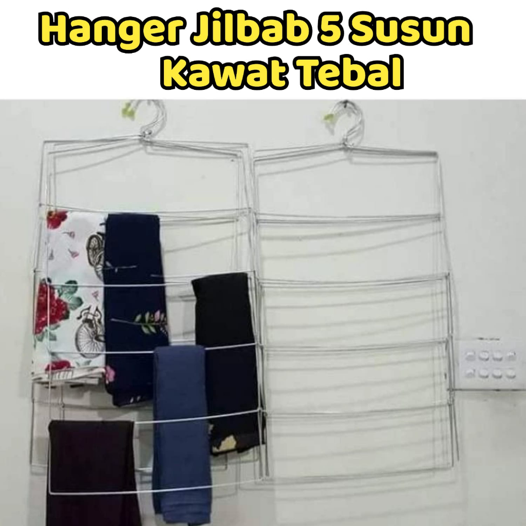 Hanger Jilbab 5 Susun Kawat Besi Tebal Stainless Lipat - Gantungan Jilbab 5 Susun Besi