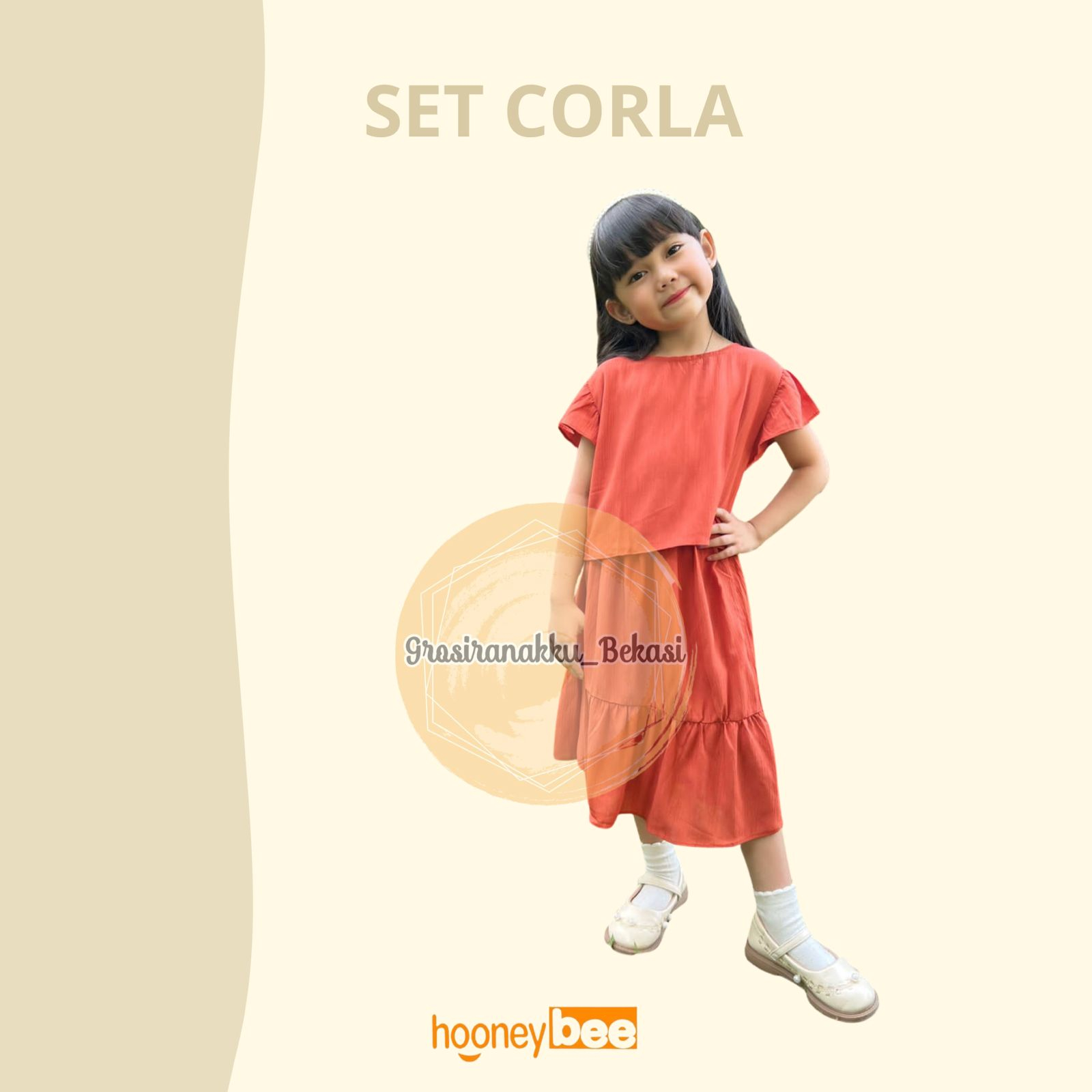 Setelan Anak Cewek Corla Hooneybee Warna Merah Bata Size 1-5 Tahun