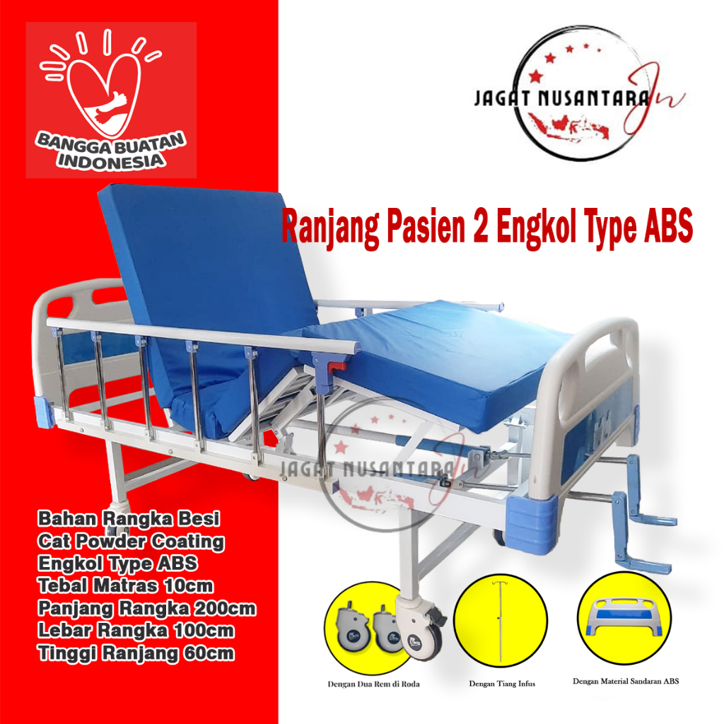 Tempat Tidur Pasien Rawat Inap ABS 2 Engkol 2 Crank | Distributor Bed Pasien 2 Crank ABS | Ranjang T