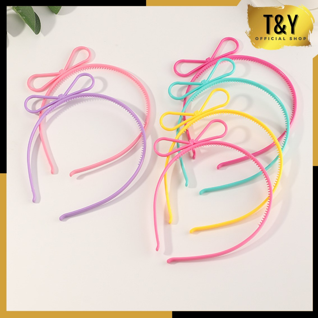 T&amp;Y Bando Anak Perempuan Warna Cerah Anti Patah Desain Pita Kecil Headband Bondo Bahan Plastik Warna Permen Bandana Pita Glossy Anak Dan Dewasa Aksesories Fashion Murah Import