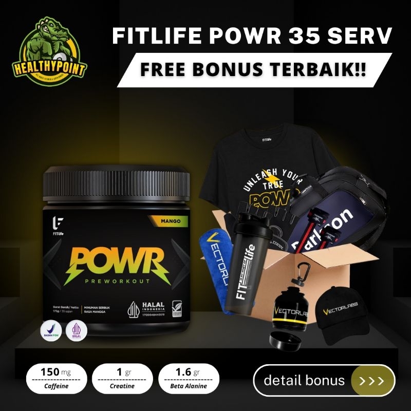 Fitlife Powr 35 Serving / 15 Sachet Pre Workout BPOM Halal MUI Fitlife Pre-Workout PreWorkout Power