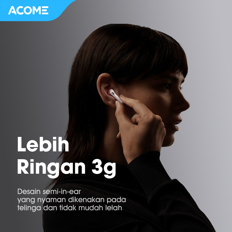 Acome Headset Earphone TWS Bluetooth 5.3 IPX4 Waterproof 3 Gram Ultra Light Inpods AT01 Garansi Resmi 1 Tahun