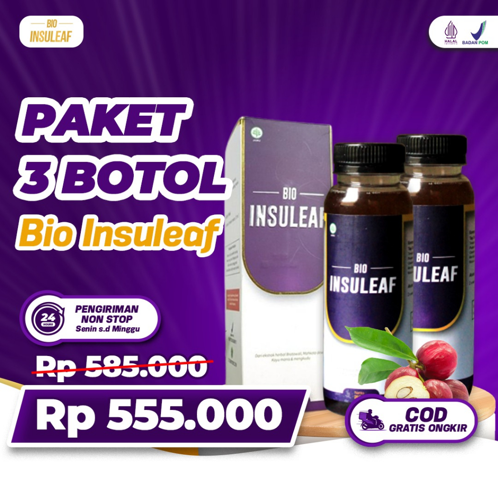 Paket 3 Botol Bio Insuleaf – Paket Bebas Diabetes Herabal Alami Bantu Atasi Gula Darah Tinggi Kencing Manis Diabetes Turunkan  Asam Urat Kolesterol Cegah Gagal Ginjal &amp; Perbaikan Sel Yang Rusak