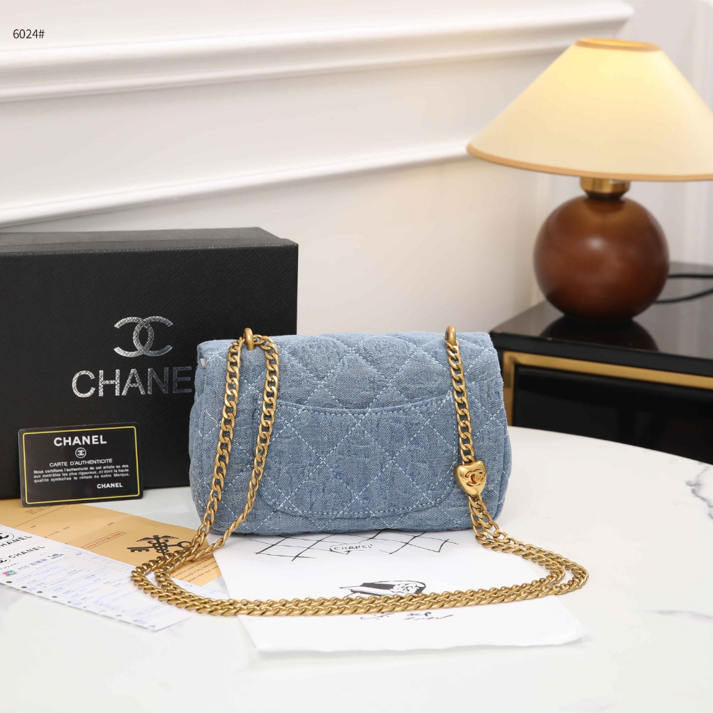 ch 6024 Denim Blue Adjustable Chain Small Flap Bag