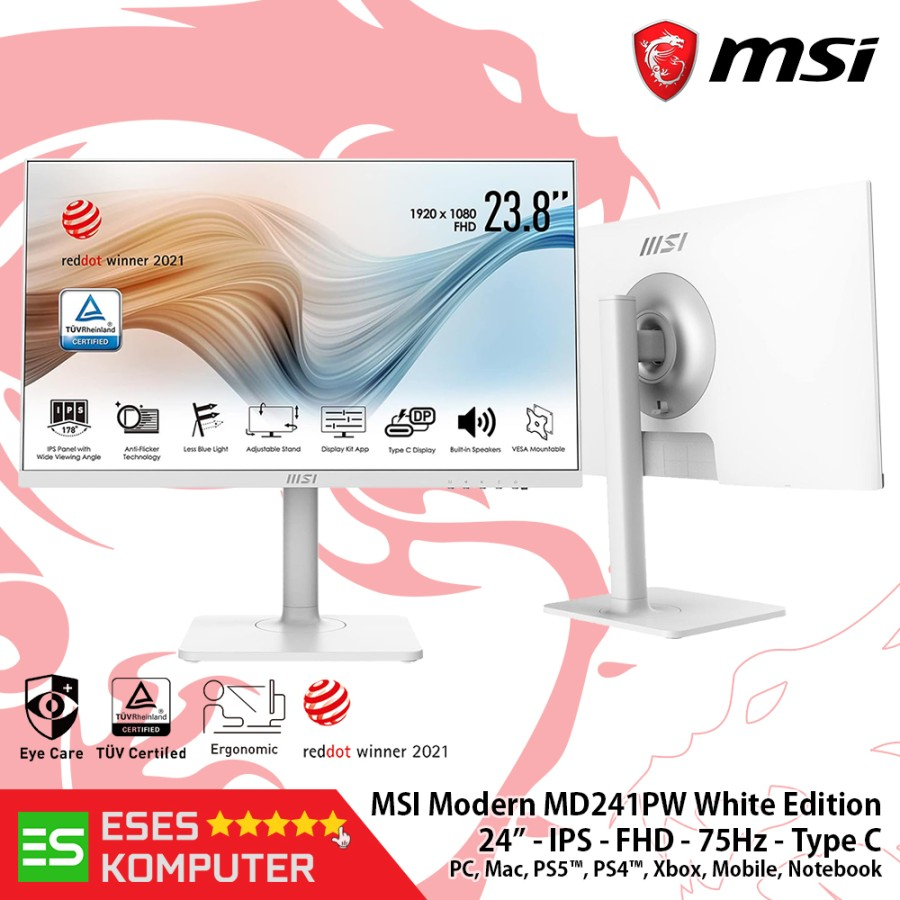 Monitor MSI Modern MD241PW White 24&quot; FHD IPS 75hz Type-C Speakers