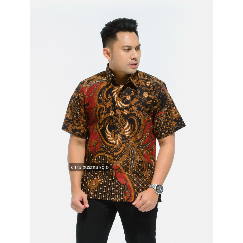 PRASTOWO MERAH PENDEK Kemeja Batik Pria Full Furing Bahan Katun Primisima