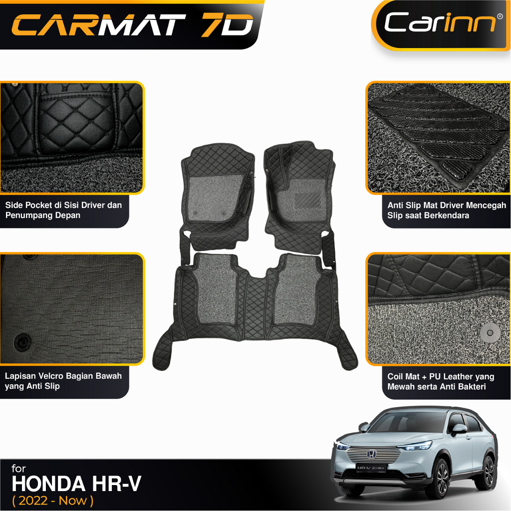 Carinn Karpet Mobil Honda Hr-v Hrv 2021-On 7D Premium Carmat Diamond Black + Koil Carpet