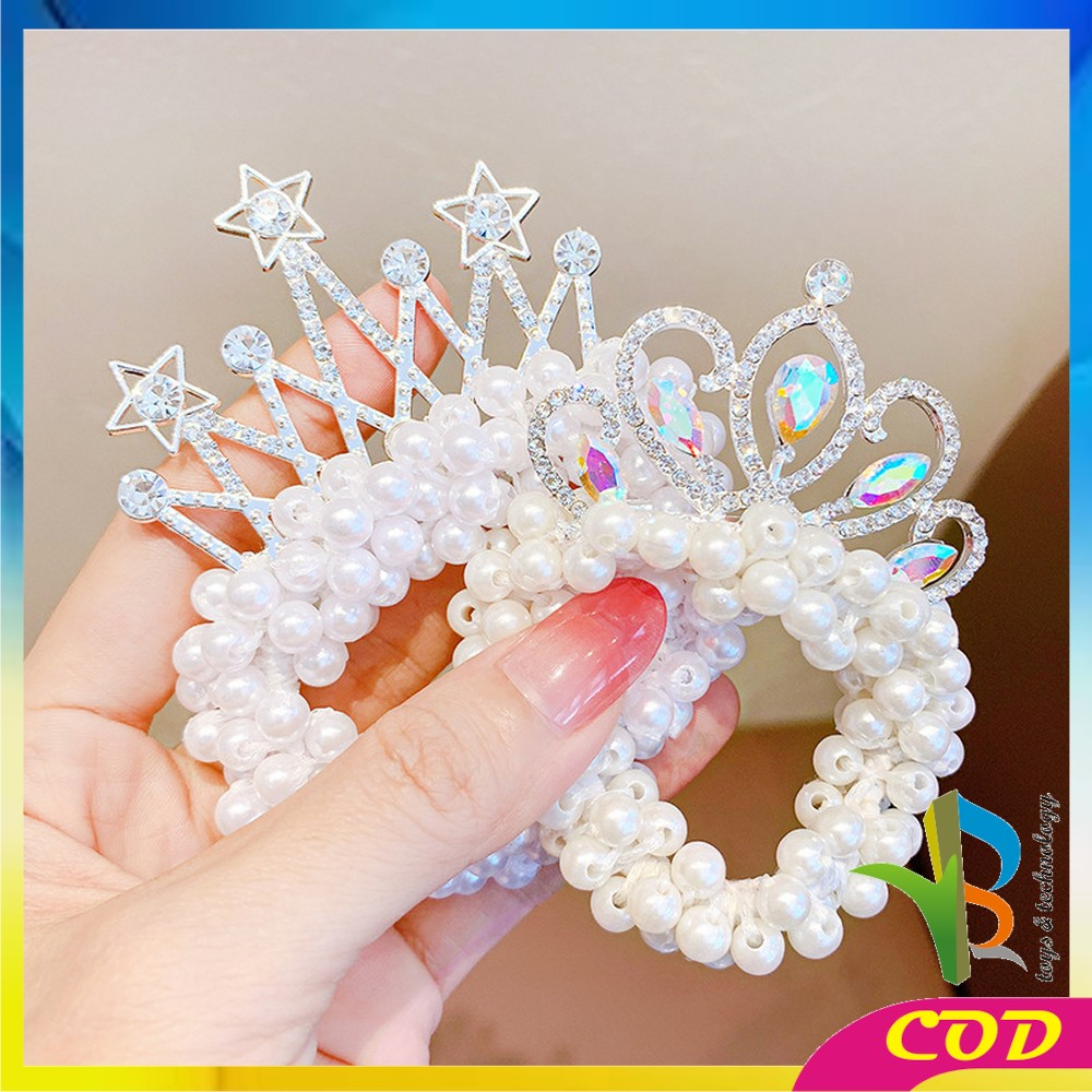 RB-C879 Ikat Rambut Anak Perempuan Motif Mahkota Mutiara Crown Gaya Korea / Girls Hair Ties Karet Rambut Mutiara Anak / Ikat Rambut Princess Lucu Import