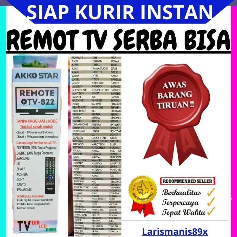 Remot remote tv universal 90% tanpa program Akko Star 822