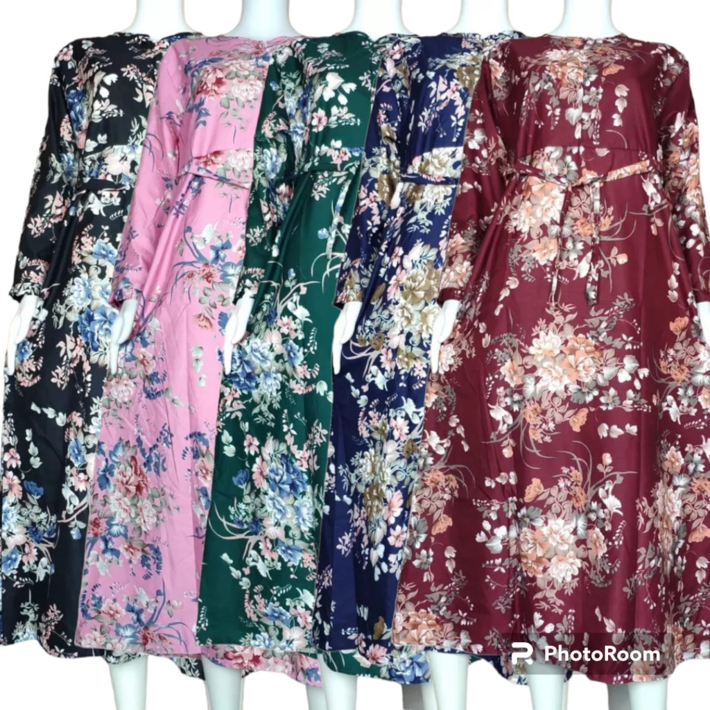 Gamis Katun Jepang Motif Bunga Sakura Pakaian Muslimah Wanita terbaru