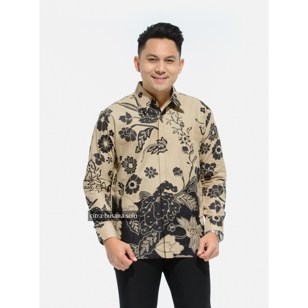 DAUN SEJAGAD KREM Kemeja Batik Pria Full Furing Bahan Katun Primisima