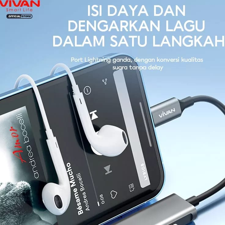 VIVAN Converter VAL01/VAL02 Splitter Lightning to Jack Audio AUX 3.5 mm + Lightning Charghing Call