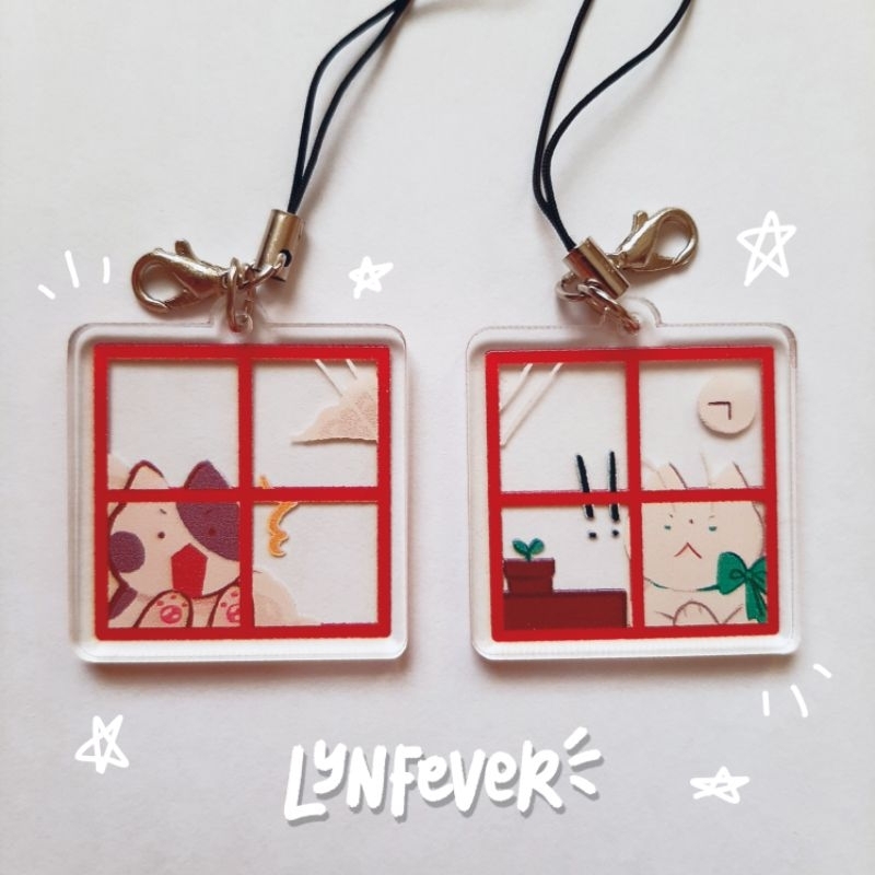 Cat Behind Glass Acrylic Phone Charm Keychain