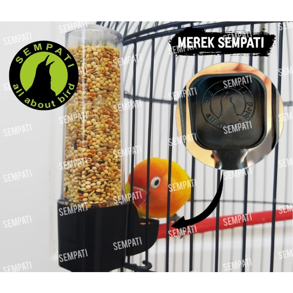 SEMPATI DISPENSER TABUNG PANJANG CEPUK WADAH PAKAN MINUM BURUNG CEPUK TEMPAT MAKAN PAKAN BURUNG LOVE