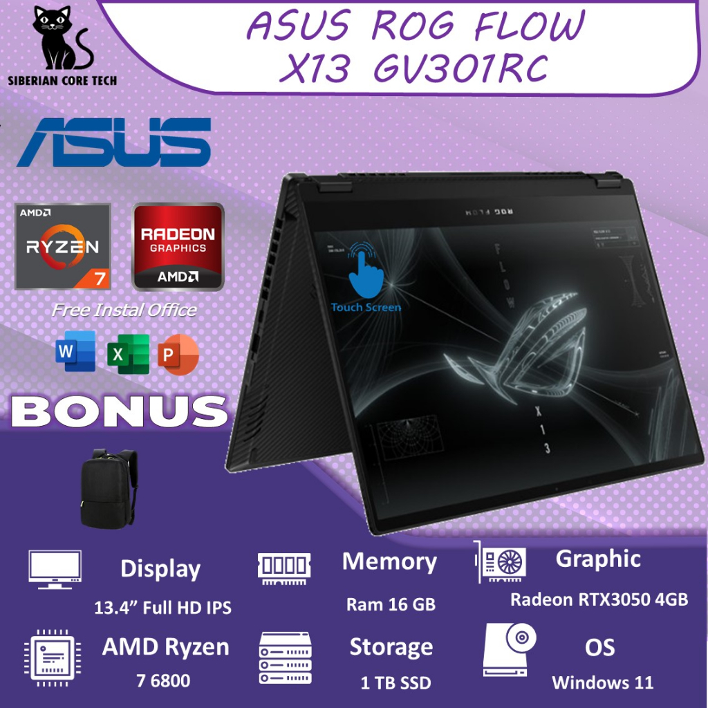 ASUS ROG FLOW X13 GV301RC TOUCH RTX3050 4GB/ RYZEN 7 6800 16GB 1TBSSD W11 13.4FHD IPS